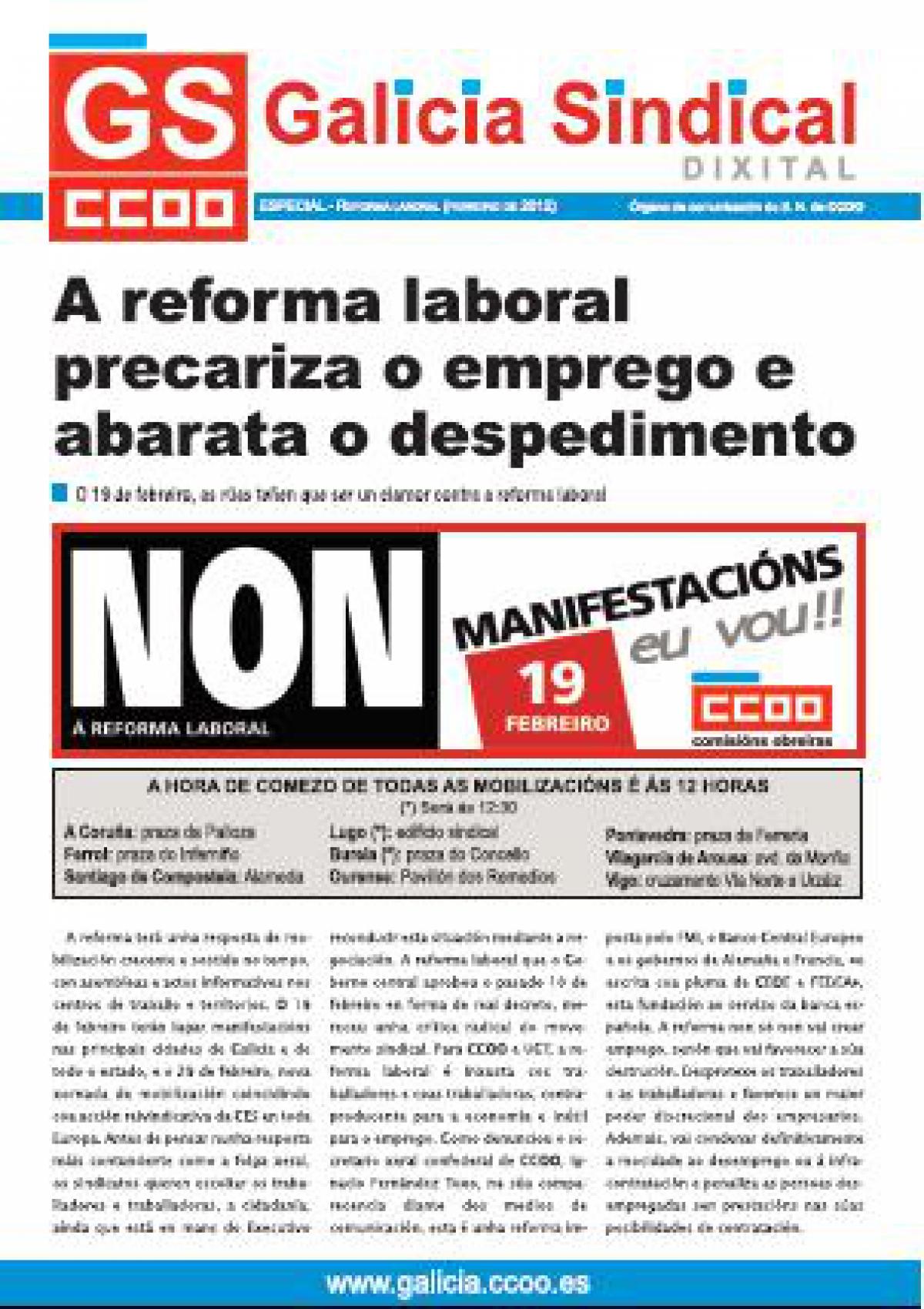 Galicia Sindical especial contra a reforma laboral